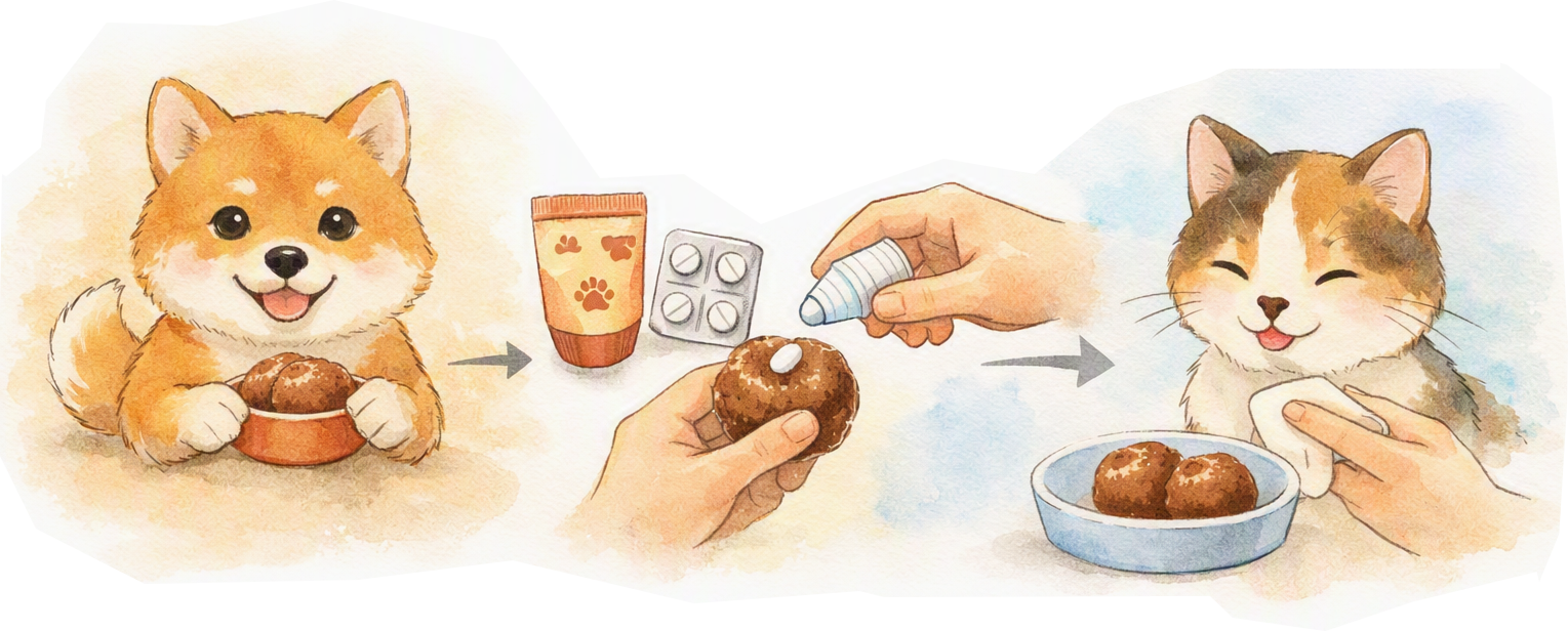おやつ・ご飯にお薬を混ぜる様子