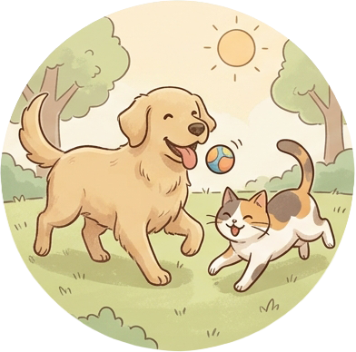 遊ぶ犬猫