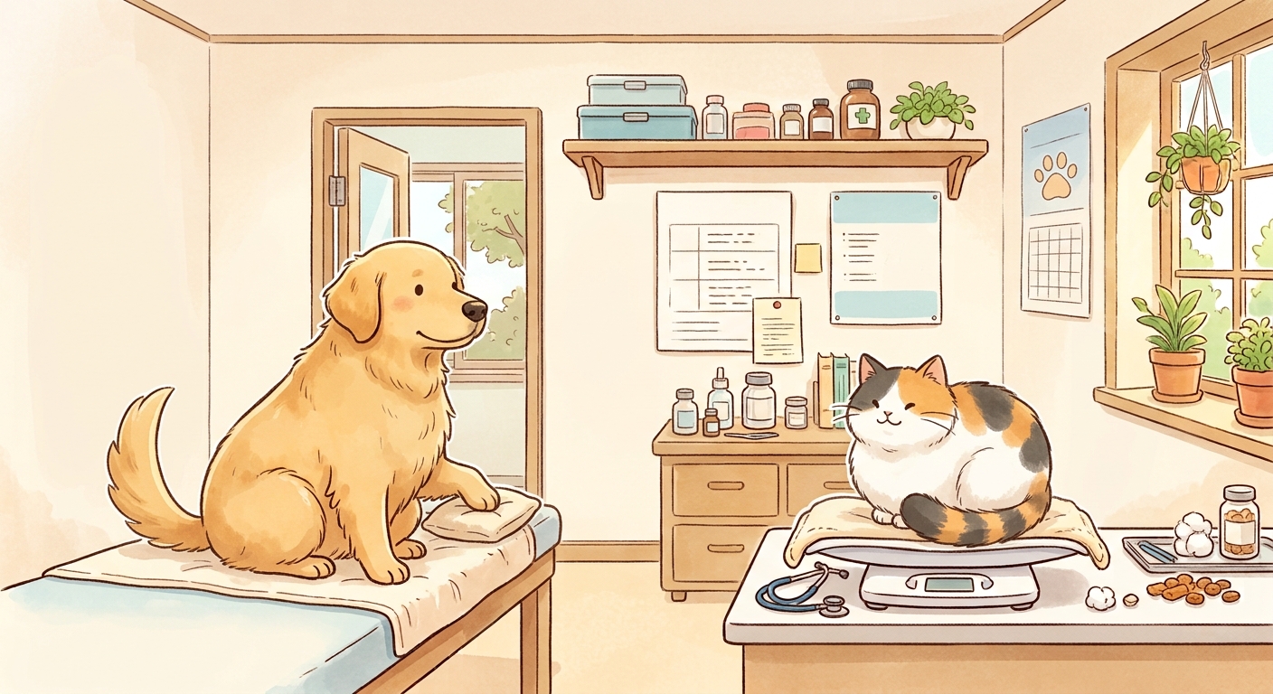 健康チェックを受ける犬猫